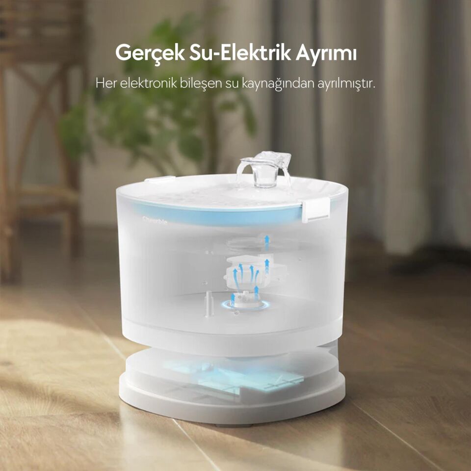 Cheerble E1 Plastik Hazneli Şarjlı Otomatik Kedi Su Pınarı 22 X 20 X 18, 2lt CDY01