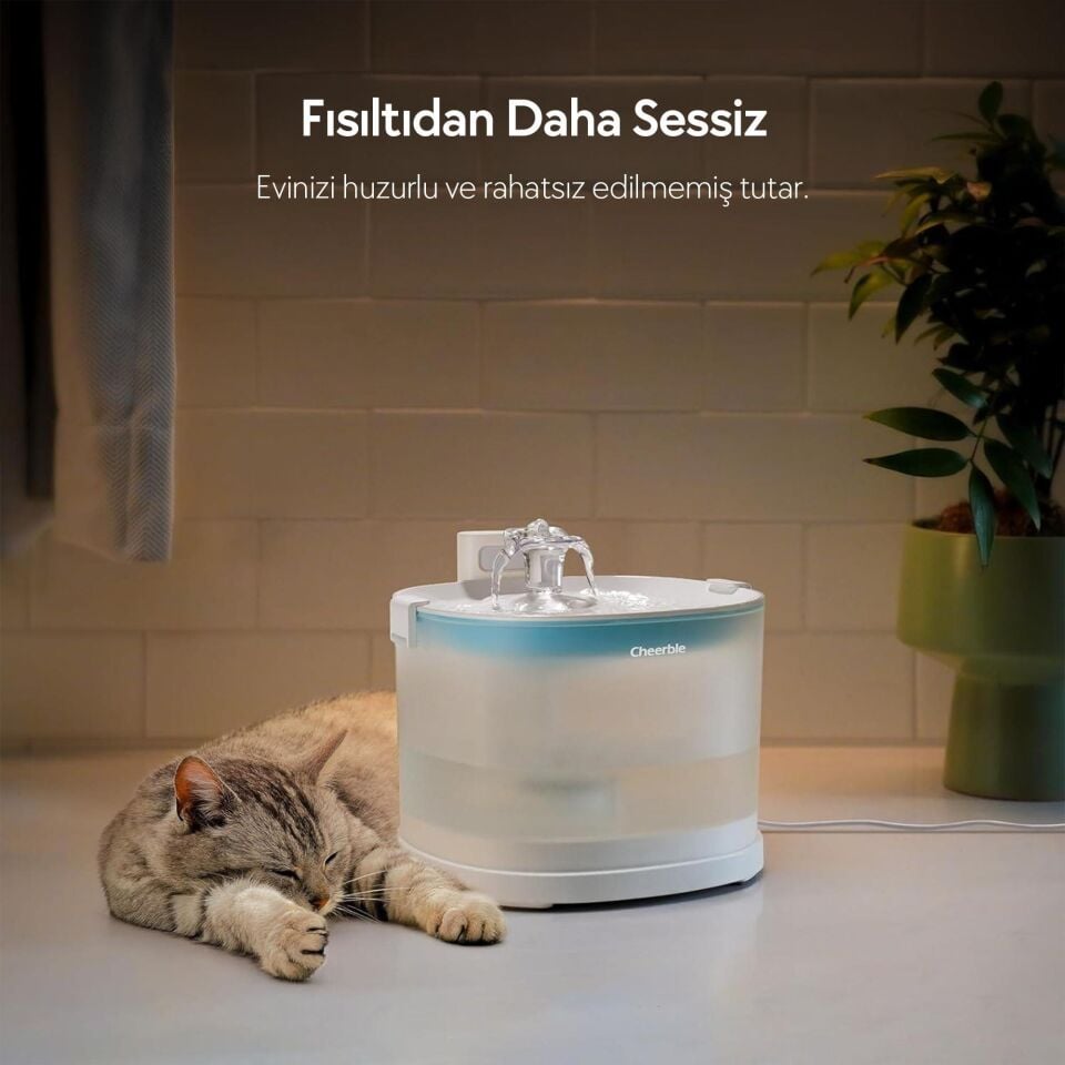 Cheerble E1 Plastik Hazneli Şarjlı Otomatik Kedi Su Pınarı 22 X 20 X 18, 2lt CDY01
