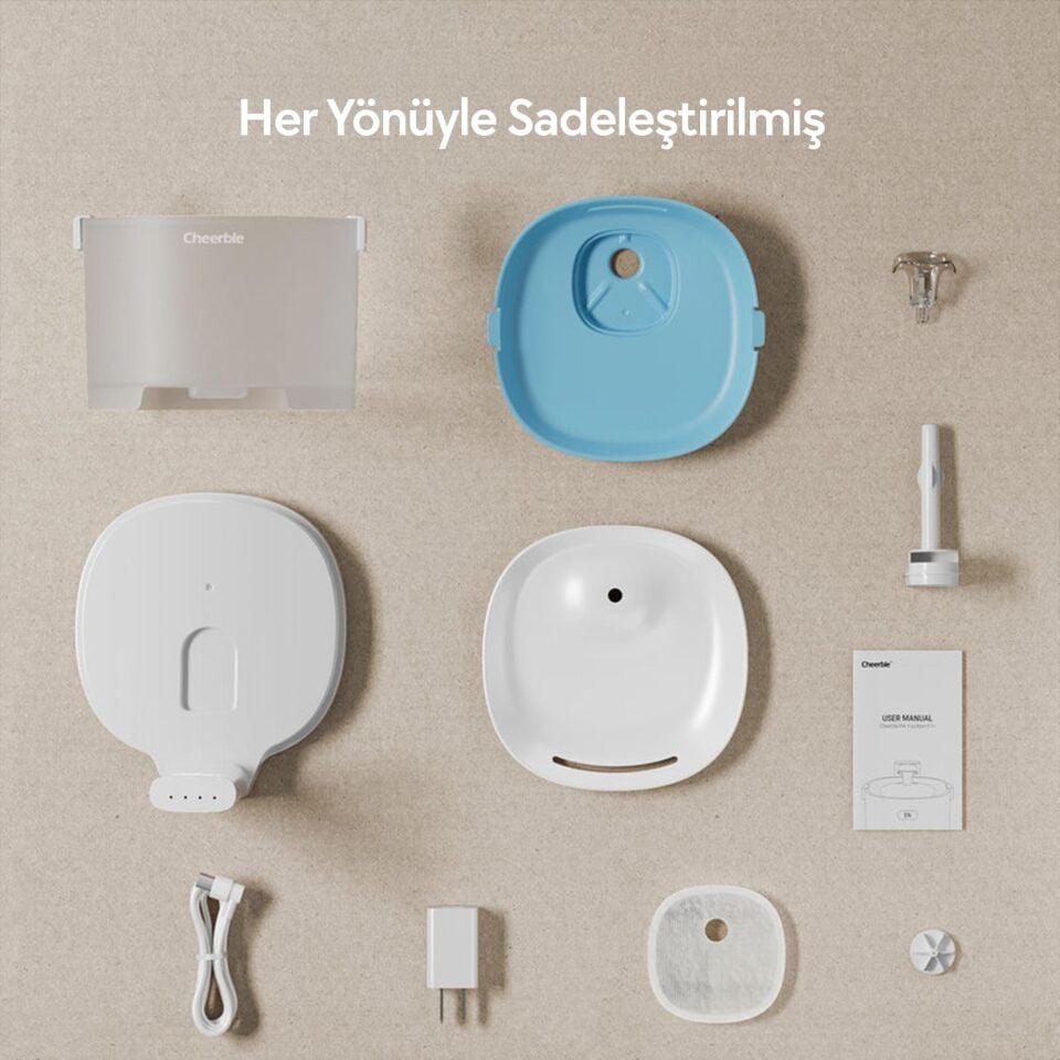 Cheerble E1 Plastik Hazneli Şarjlı Otomatik Kedi Su Pınarı 22 X 20 X 18, 2lt CDY01