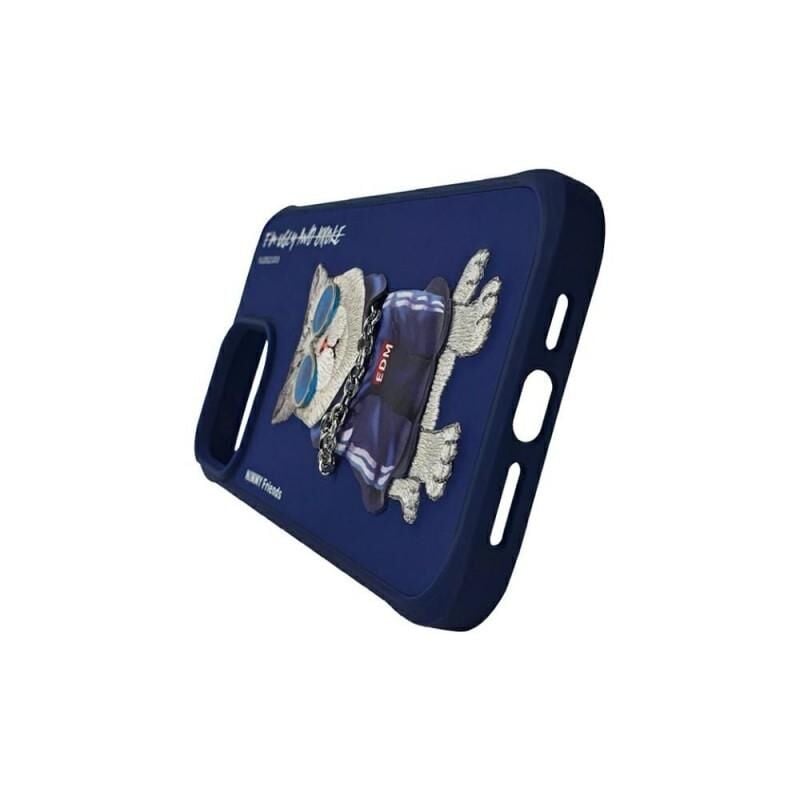 NIMMY iPhone 15 Pro Max Uyumlu 3D Gözlük Zincir Handsome Kedi Nakış İşlemeli Kabartmalı Cool Glasses Kılıf