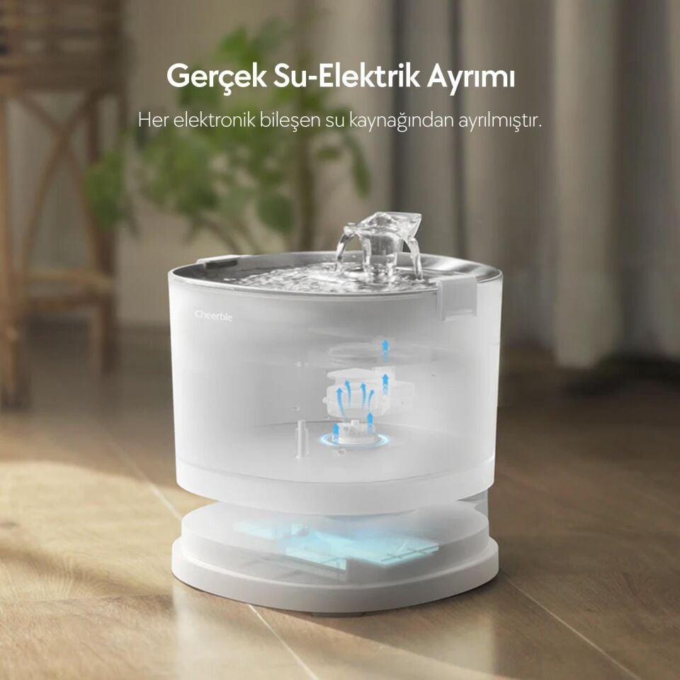 Cheerble E1+ Çelik Hazneli Şarjlı Otomatik Kedi Su Pınarı 22 X 20 X 18, 2lt CDY02