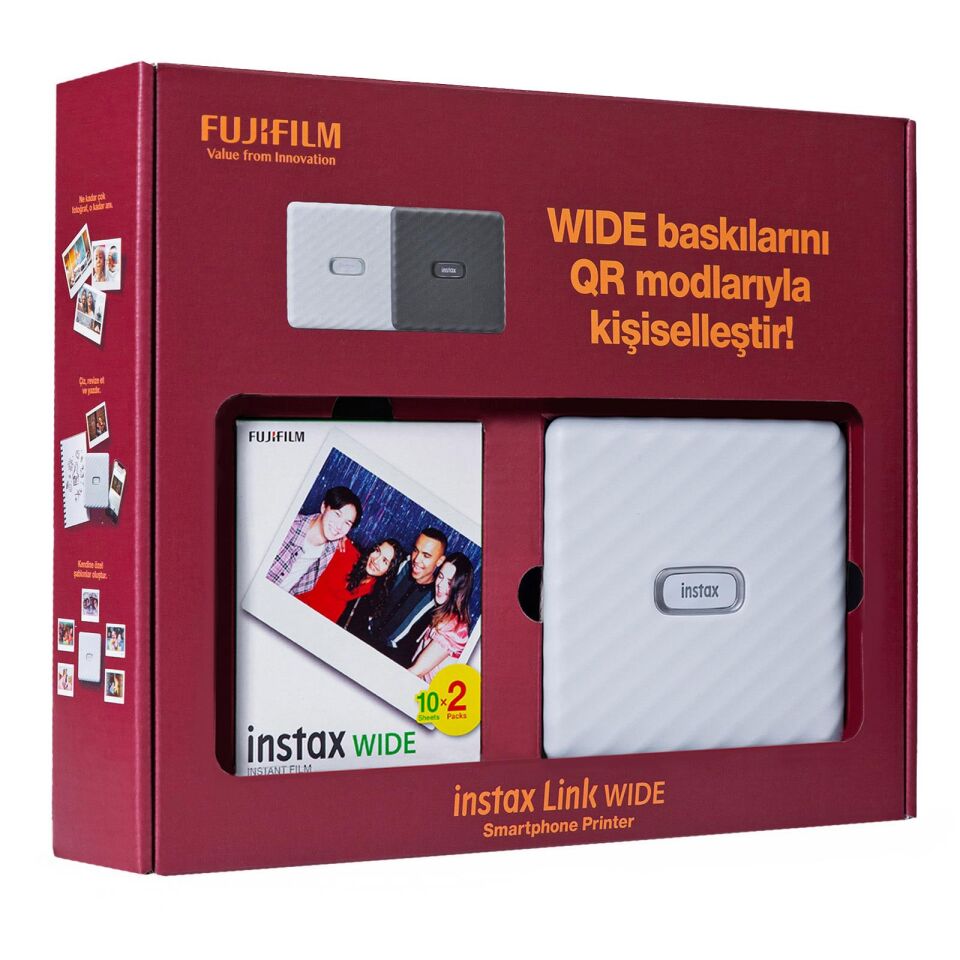 İnstax Wide Link Akıllı Telefon Yazıcısı Ve 20'li Film Bundle Box Gri