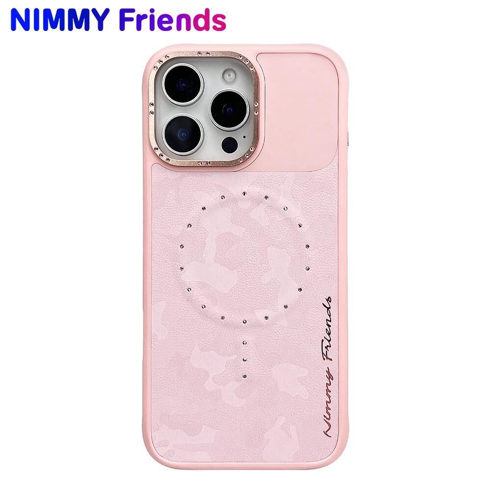 NIMMY iPhone 16 Pro Max Uyumlu MagSafe Özellikli Magnetic Fashion Stone Lüks Kılıf, Manyetik Kapak Pembe