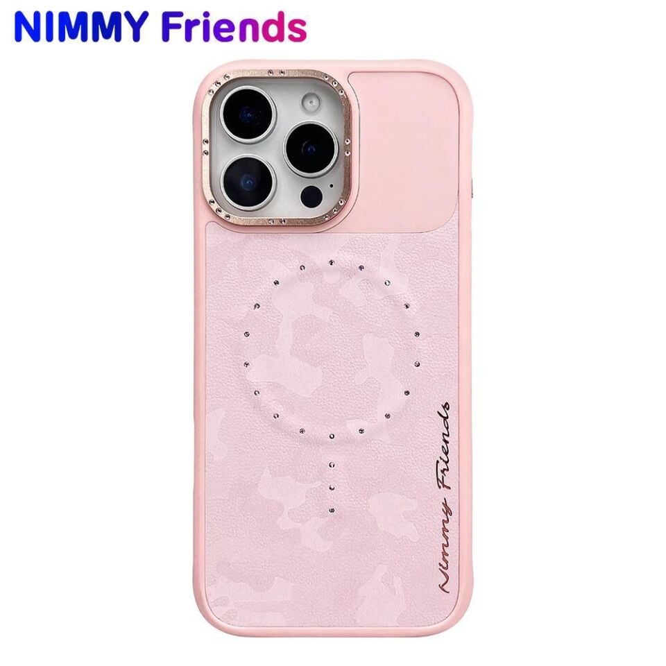 NIMMY iPhone 16 Pro Max Uyumlu MagSafe Özellikli Magnetic Fashion Stone Lüks Kılıf, Manyetik Kapak Pembe