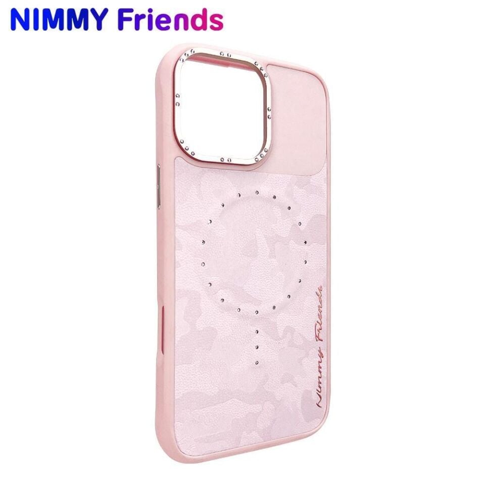 NIMMY iPhone 16 Pro Max Uyumlu MagSafe Özellikli Magnetic Fashion Stone Lüks Kılıf, Manyetik Kapak Pembe