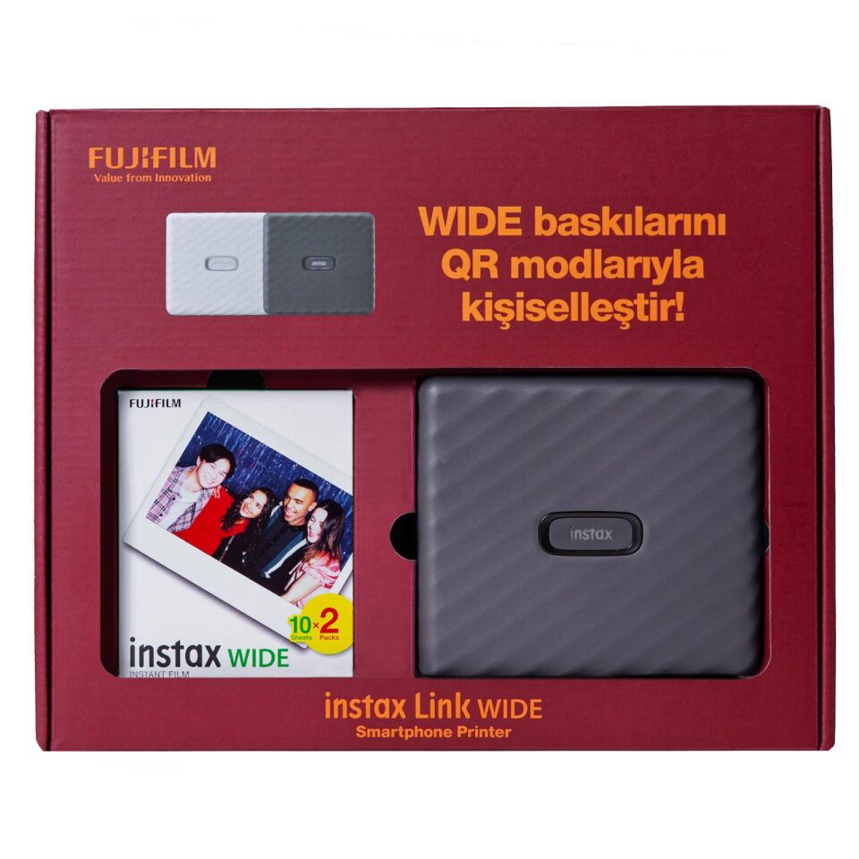 İnstax Wide Link Akıllı Telefon Yazıcısı Ve 20'li Film Bundle Box Gri