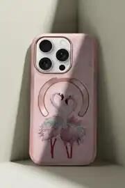 NIMMY iPhone 16 Pro Uyumlu  MagSafe Destekli 3D Gerçek Nakış İşlemeli Flamingo Desenli Kılıf