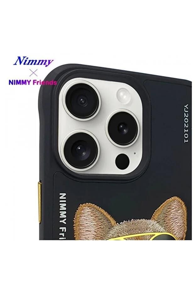 NIMMY iPhone 14 Pro Max Uyumlu  3D Gerçek Nakış İşlemeli Zincir ve Gözlük Detaylı Köpek Desenli Kılıf