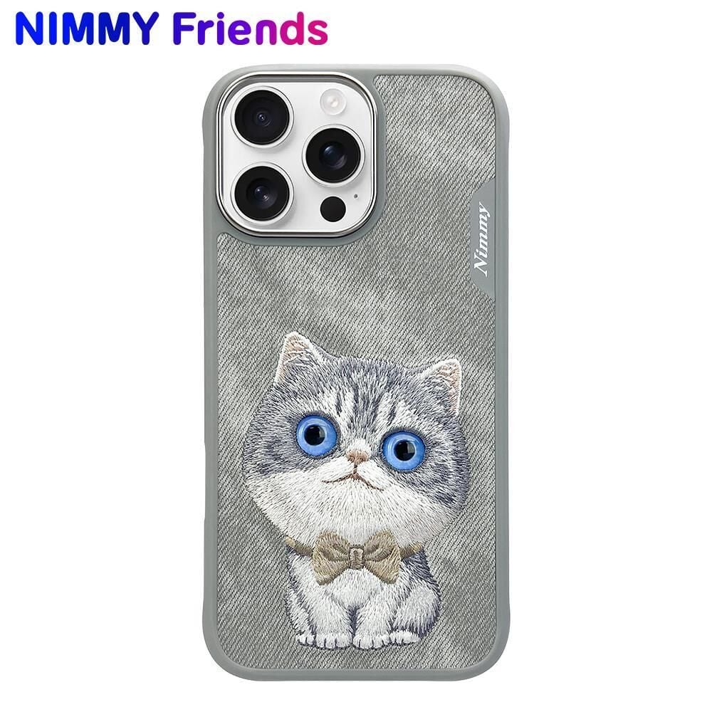 NIMMY iPhone 16 Uyumlu  3D Gerçek Nakış İşlemeli New Big Eyes Kedi Desenli Silikon Kılıf