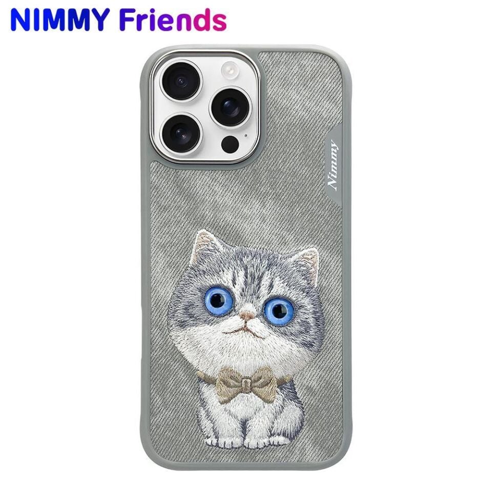NIMMY iPhone 16 Uyumlu  3D Gerçek Nakış İşlemeli New Big Eyes Kedi Desenli Silikon Kılıf