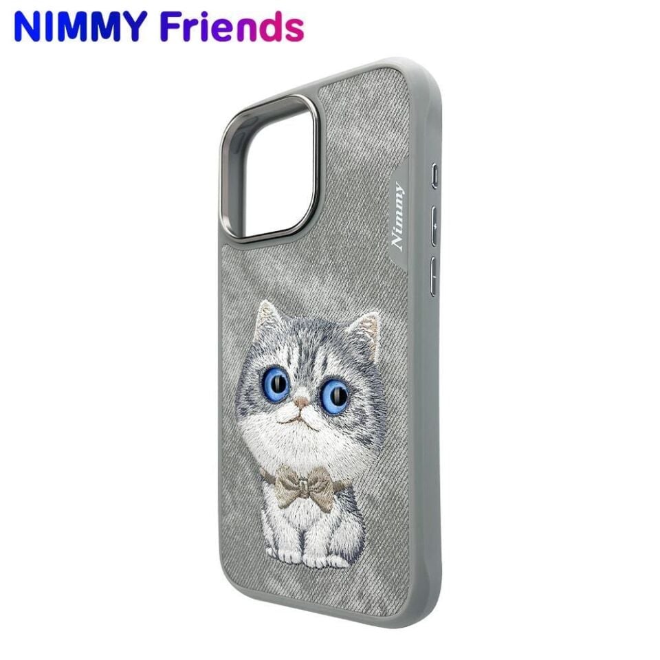 NIMMY iPhone 16 Uyumlu  3D Gerçek Nakış İşlemeli New Big Eyes Kedi Desenli Silikon Kılıf