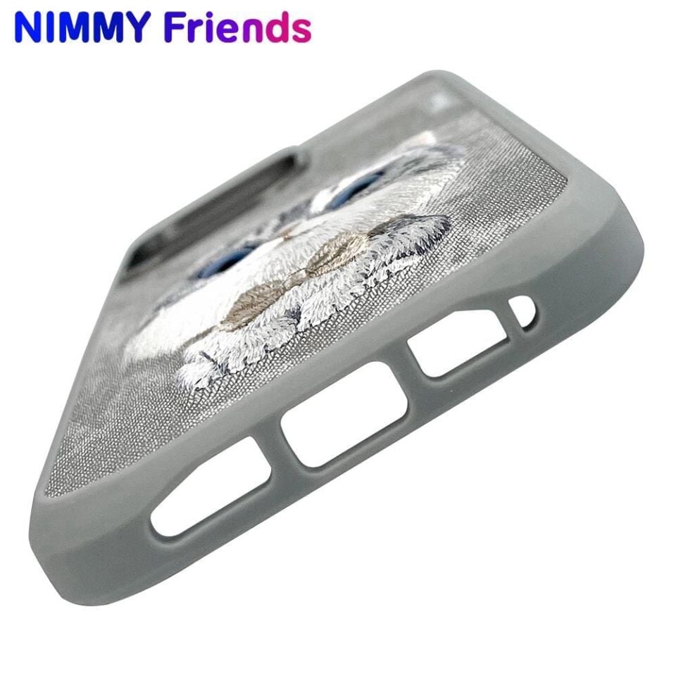 NIMMY iPhone 16 Uyumlu  3D Gerçek Nakış İşlemeli New Big Eyes Kedi Desenli Silikon Kılıf