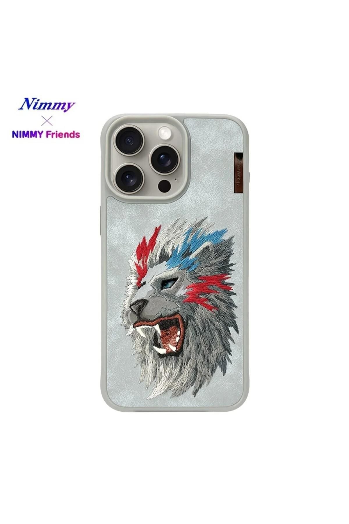 NIMMY iPhone 15 Pro Max Uyumlu  3D Süet Gerçek Nakış İşlemeli Aslan Desenli Raptor Series Kılıf