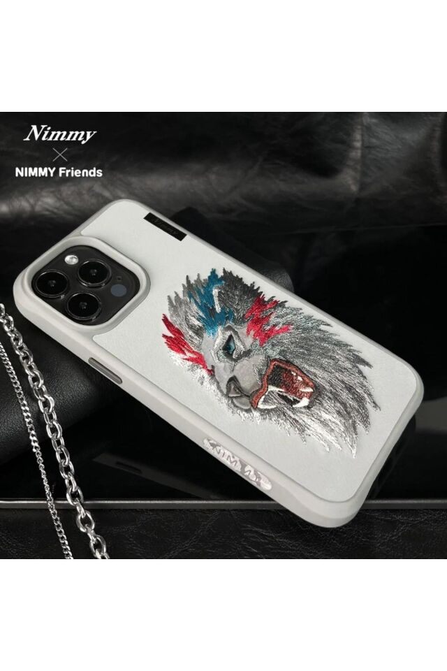 NIMMY iPhone 15 Pro Max Uyumlu  3D Süet Gerçek Nakış İşlemeli Aslan Desenli Raptor Series Kılıf