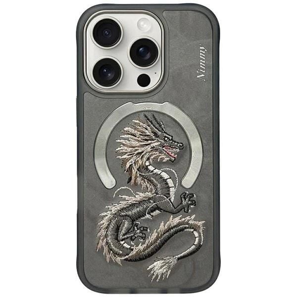NIMMY iPhone 16 Pro Uyumlu  MagSafe Destekli 3D Gerçek Nakış İşlemeli Dragon Desenli Kılıf