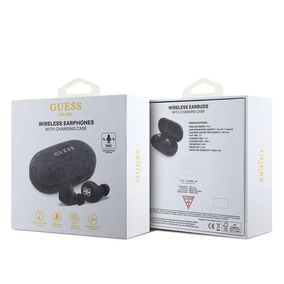 Guess Orijinal Lisanslı Klasik Metal Yazı Logolu TWS Kulak İçi Bluetooth Kulaklık Siyah