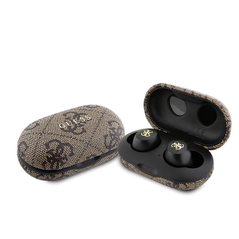 Guess Orijinal Lisanslı Klasik Metal Yazı Logolu TWS Kulak İçi Bluetooth Kulaklık Kahverengi