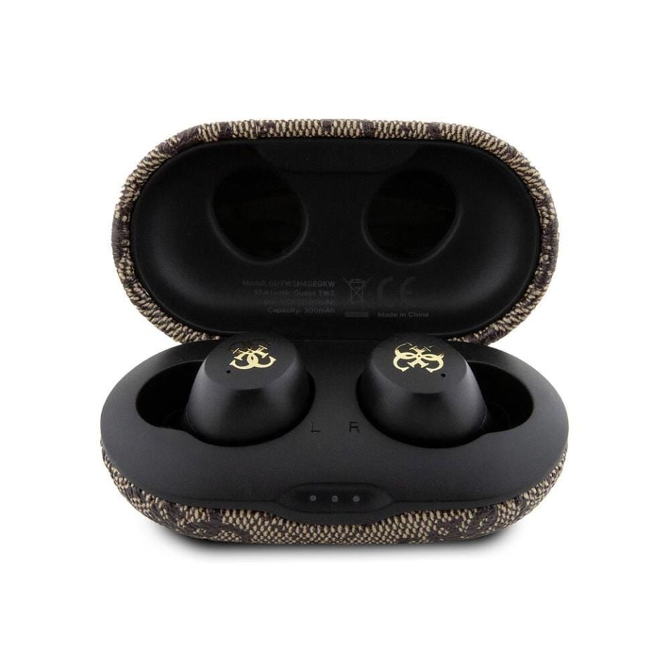Guess Orijinal Lisanslı Klasik Metal Yazı Logolu TWS Kulak İçi Bluetooth Kulaklık Kahverengi