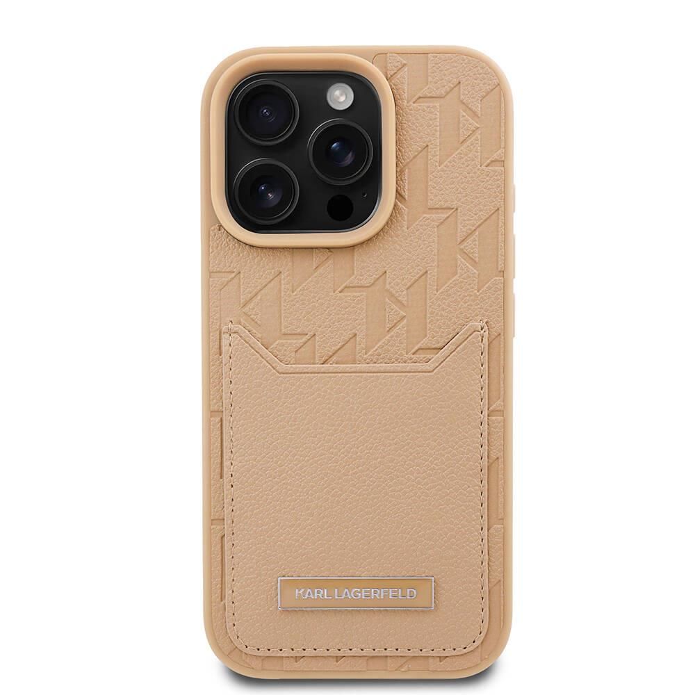 Apple iPhone 16 Pro Max Kılıf Karl Lagerfeld Orijinal Lisanslı KL Desenli Kartlıklı Monogram Kapak