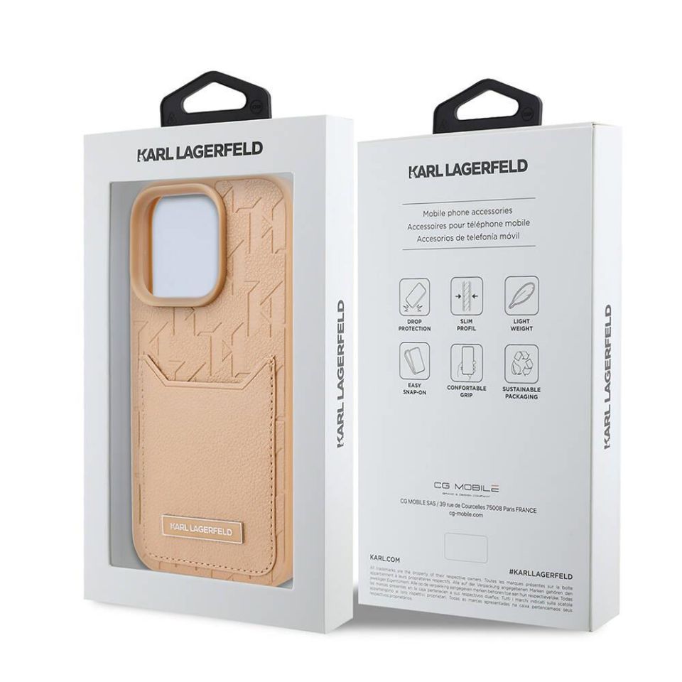 Apple iPhone 16 Pro Max Kılıf Karl Lagerfeld Orijinal Lisanslı KL Desenli Kartlıklı Monogram Kapak