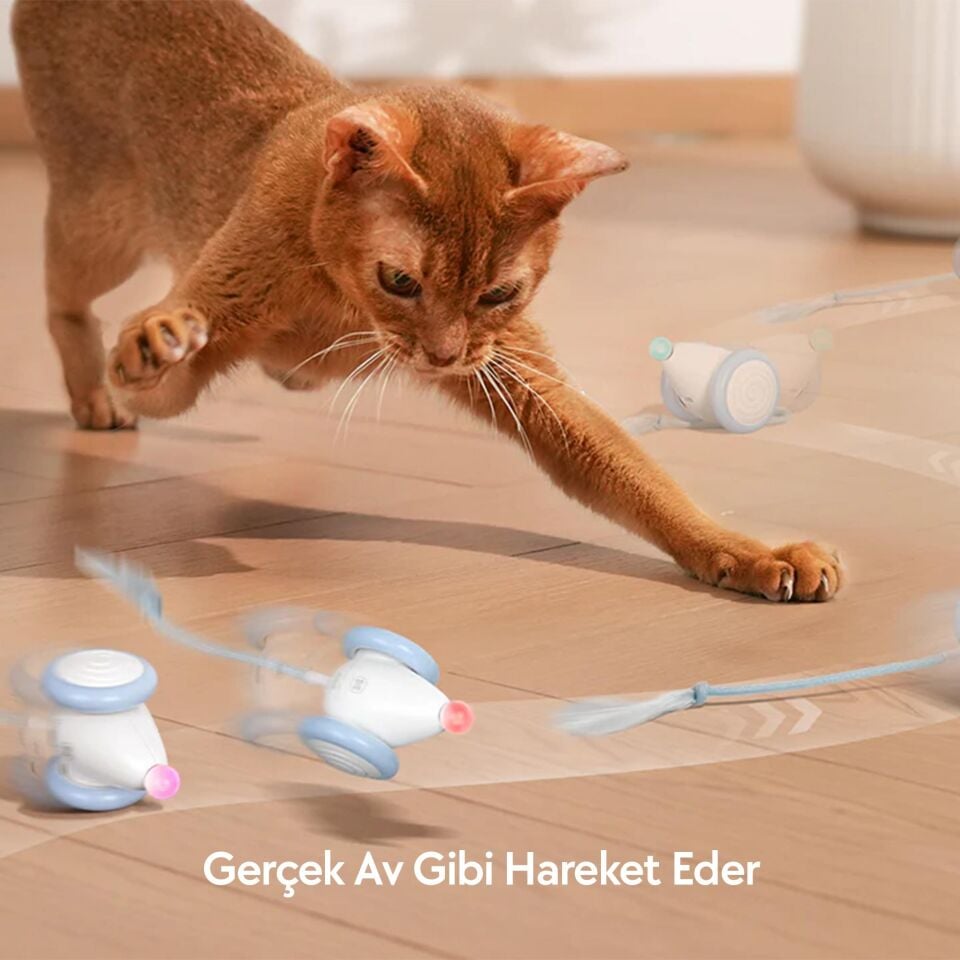 Cheerble Şarjlı Akıllı İneraktif Kuyruklu Kedi Fare Oyuncağı, 7 x 5 x 5.8 cm CWJ03 Mavi