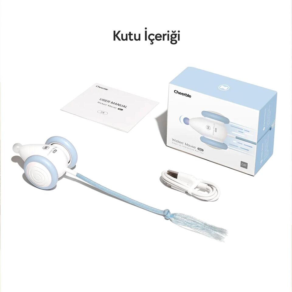 Cheerble Şarjlı Akıllı İneraktif Kuyruklu Kedi Fare Oyuncağı, 7 x 5 x 5.8 cm CWJ03 Mavi