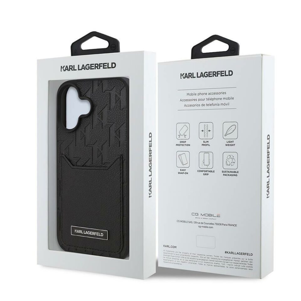 Apple iPhone 16 Kılıf Karl Lagerfeld Orijinal Lisanslı Kartlıklı Cardslot Monogram Kapak
