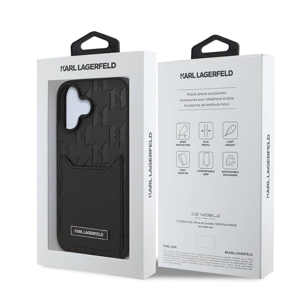 Apple iPhone 16 Kılıf Karl Lagerfeld Orijinal Lisanslı Kartlıklı Cardslot Monogram Kapak