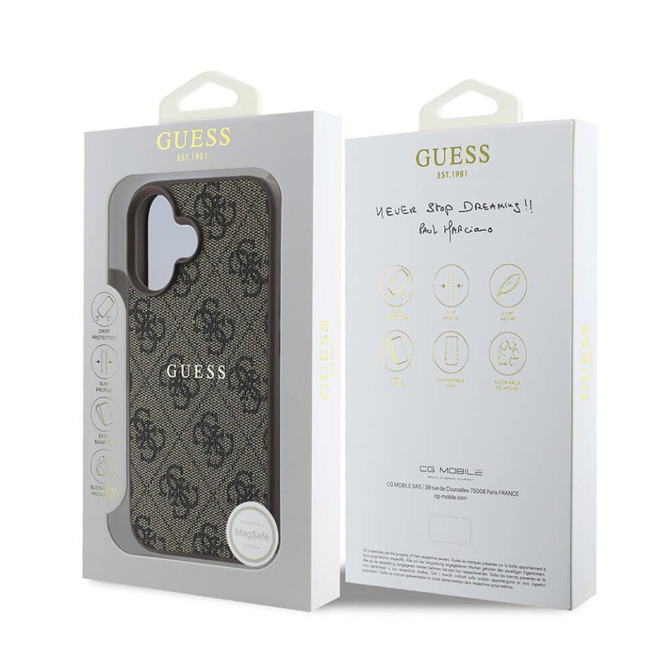 Apple iPhone 16 Kılıf Guess Orijinal Lisanslı Magsafe Şarj Özellikli 4G Desenli Yazı Logolu Kapak