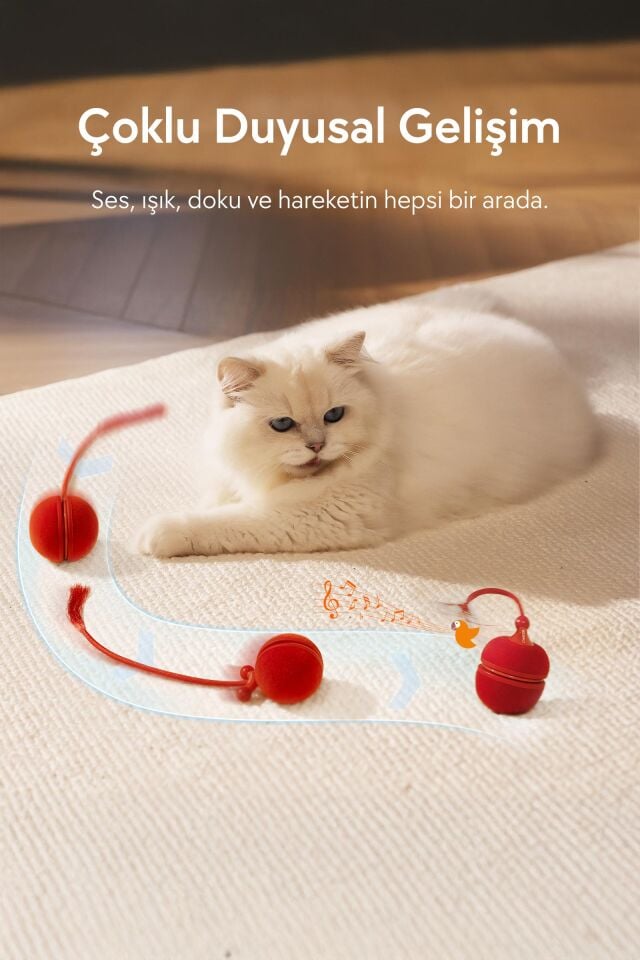 Cheerble Wicked Ball Duo2 İnteraktif Şarjlı Kedi Oyun Topu (2-in-1) CWJ04 Kırmızı