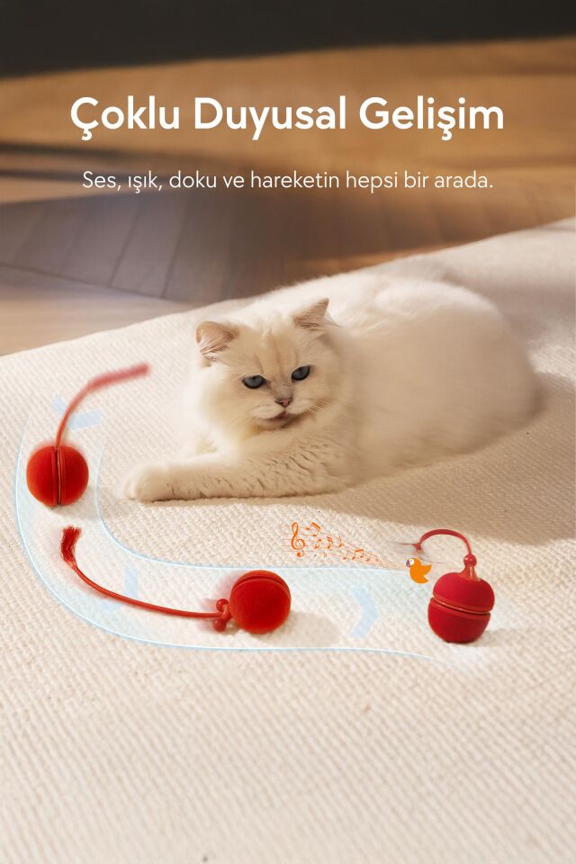 Cheerble Wicked Ball Duo2 İnteraktif Şarjlı Kedi Oyun Topu (2-in-1) CWJ04 Kırmızı