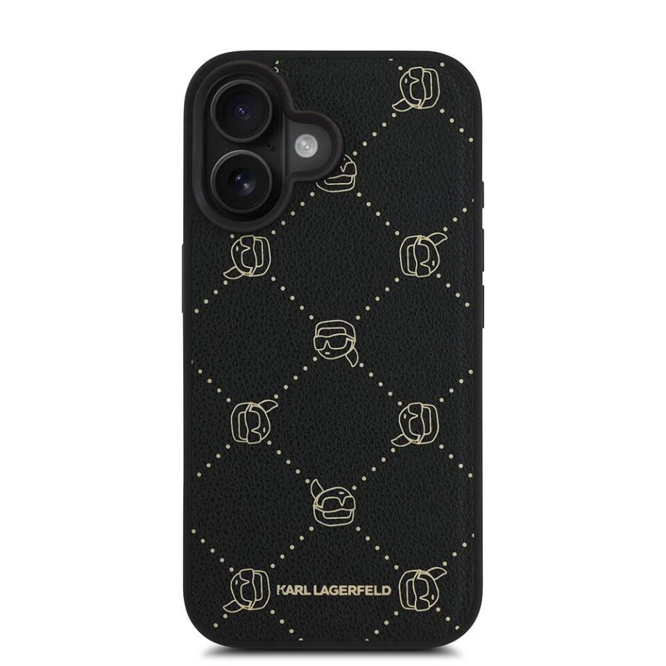 Apple iPhone 16 Kılıf Karl Lagerfeld Orijinal Lisanslı Magsafe Şarj Özellikli PU Deri Karl Heads Desenli Klasik Logolu Kapak