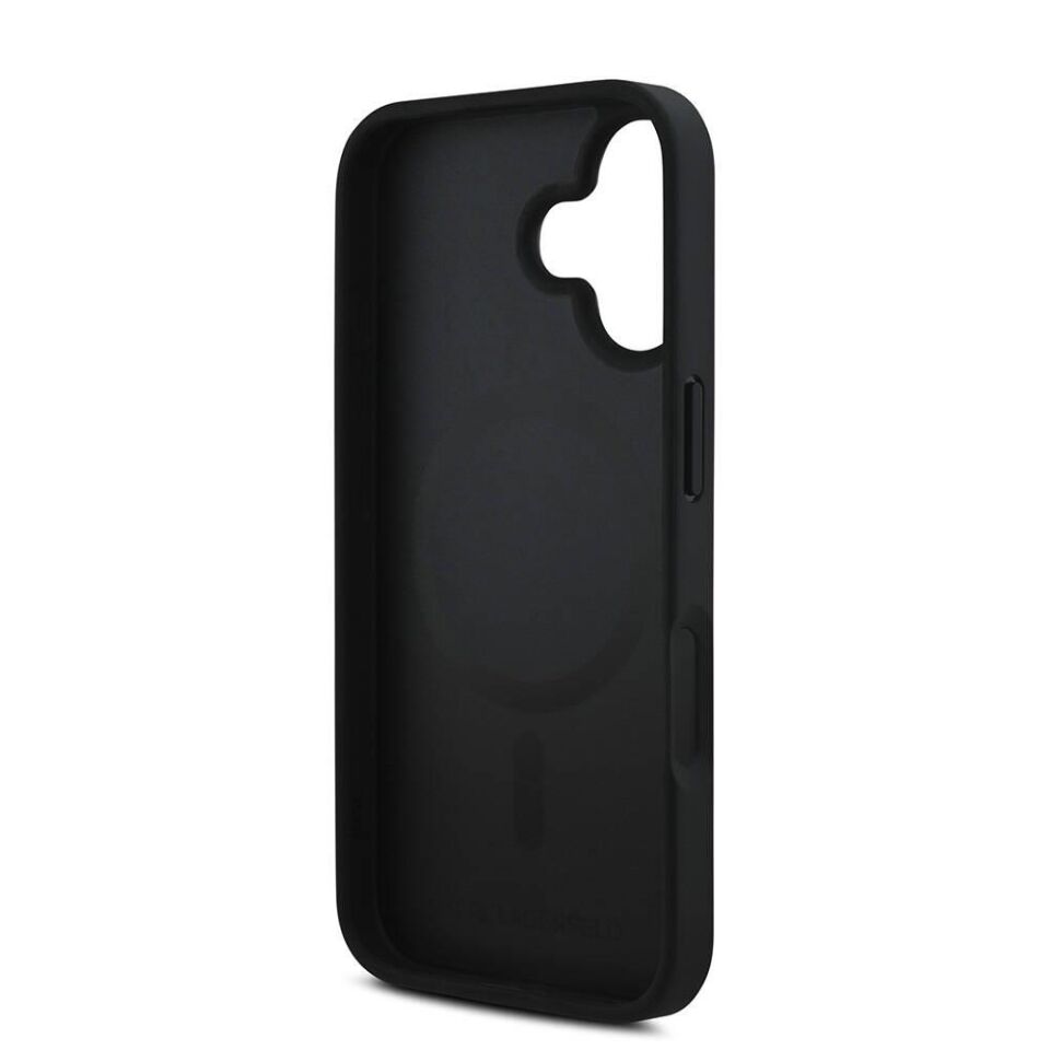 Apple iPhone 16 Kılıf Karl Lagerfeld Orijinal Lisanslı Magsafe Şarj Özellikli PU Deri Karl Heads Desenli Klasik Logolu Kapak