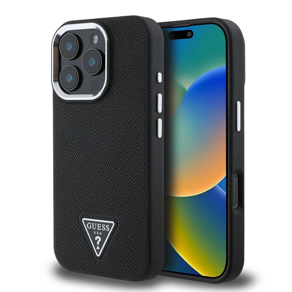 Apple iPhone 16 Pro Kılıf Guess Orijinal Lisanslı Magsafe Şarj Özellikli Grained Triangle Kapak