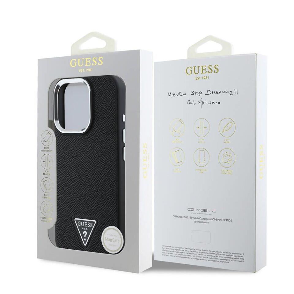Apple iPhone 16 Pro Kılıf Guess Orijinal Lisanslı Magsafe Şarj Özellikli Grained Triangle Kapak