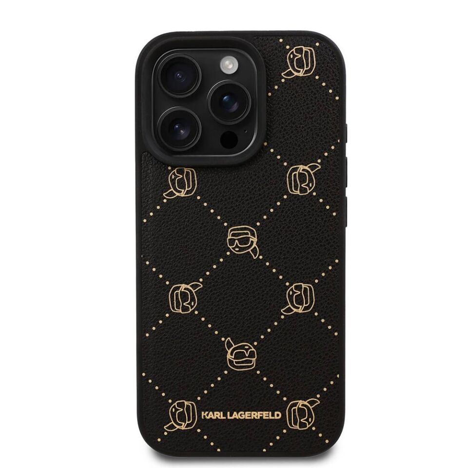 Apple iPhone 16 Pro Kılıf Karl Lagerfeld Orijinal Lisanslı Magsafe Şarj Özellikli PU Deri Karl Heads Desenli Klasik Logolu Kapak