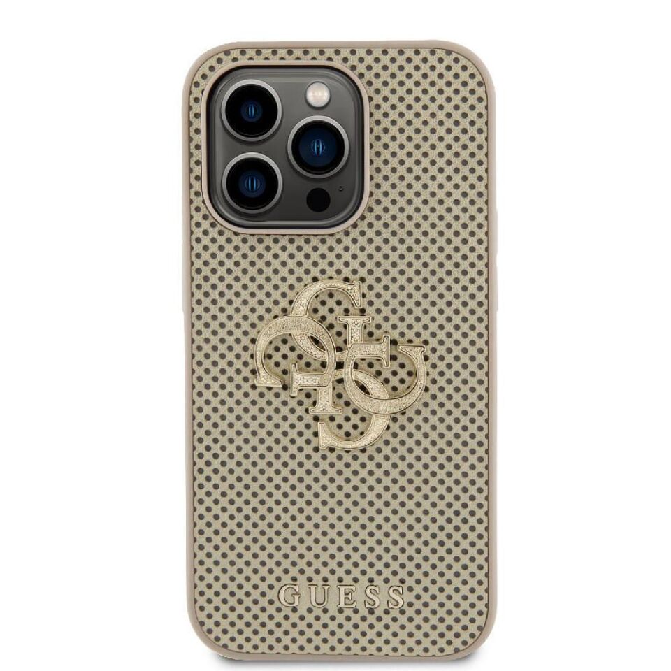 Apple iPhone 15 Pro Max Kılıf Guess Orijinal Lisanslı Delikli Yazı ve 4G Glitter Büyük Metal Logolu Kapak
