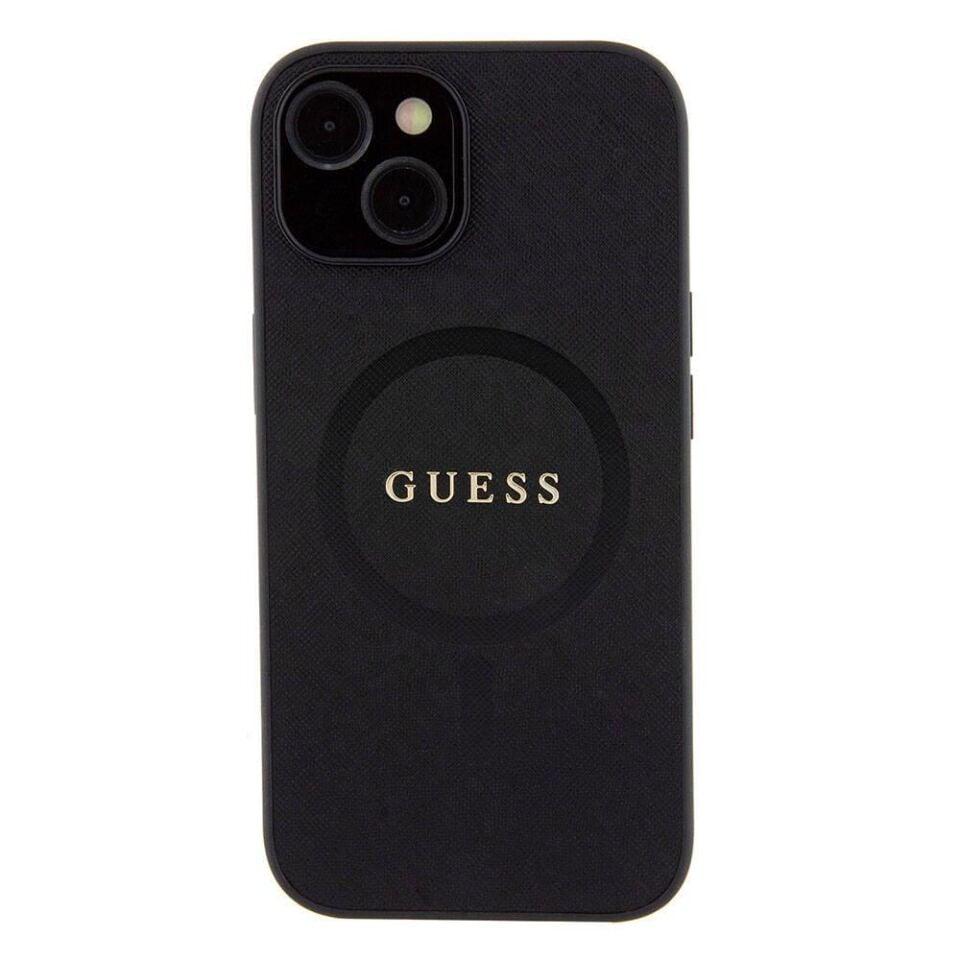 Apple iPhone 15 Kılıf Guess Orijinal Lisanslı Magsafe Şarj Özellikli Yazı Logolu Saffiano Kapak