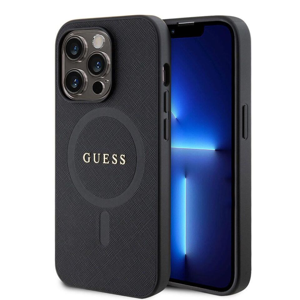 Apple iPhone 15 Pro Kılıf Guess Orijinal Lisanslı Magsafe Şarj Özellikli Yazı Logolu Saffiano Kapak