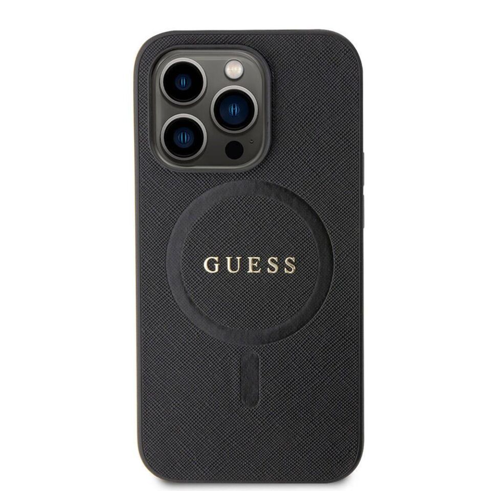 Apple iPhone 15 Pro Kılıf Guess Orijinal Lisanslı Magsafe Şarj Özellikli Yazı Logolu Saffiano Kapak