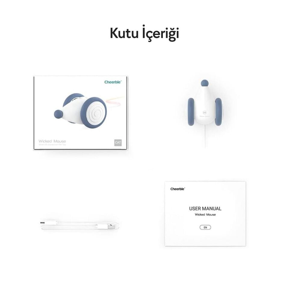 Cheerble Şarjlı Akıllı İneraktif Kedi Fare Oyuncağı 6 x 5 x 3.6 cm C0821 Mavi