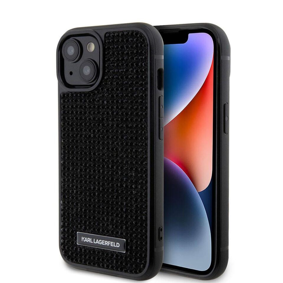 Apple iPhone 15 Kılıf Karl Lagerfeld Taşlı Metal Logo Orijinal Lisanslı Kapak