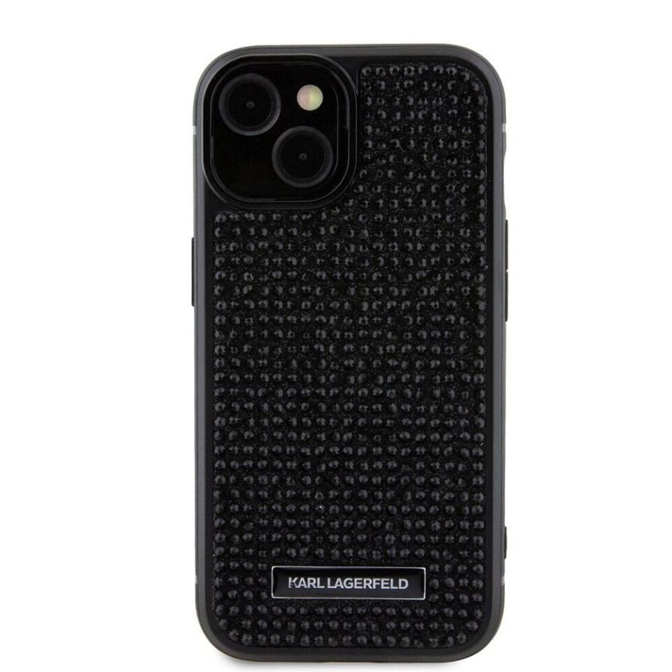 Apple iPhone 15 Kılıf Karl Lagerfeld Taşlı Metal Logo Orijinal Lisanslı Kapak