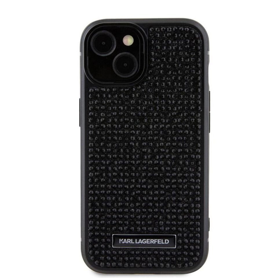 Apple iPhone 15 Kılıf Karl Lagerfeld Taşlı Metal Logo Orijinal Lisanslı Kapak