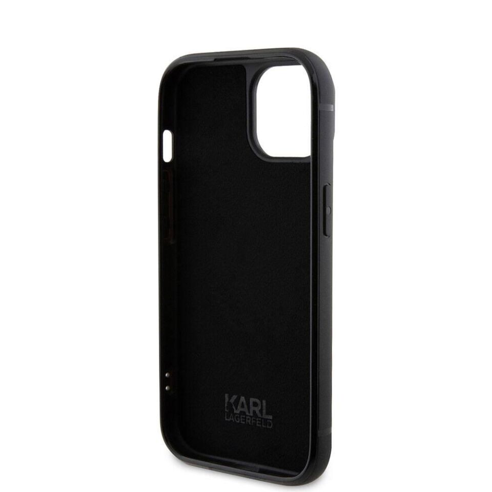 Apple iPhone 15 Kılıf Karl Lagerfeld Taşlı Metal Logo Orijinal Lisanslı Kapak