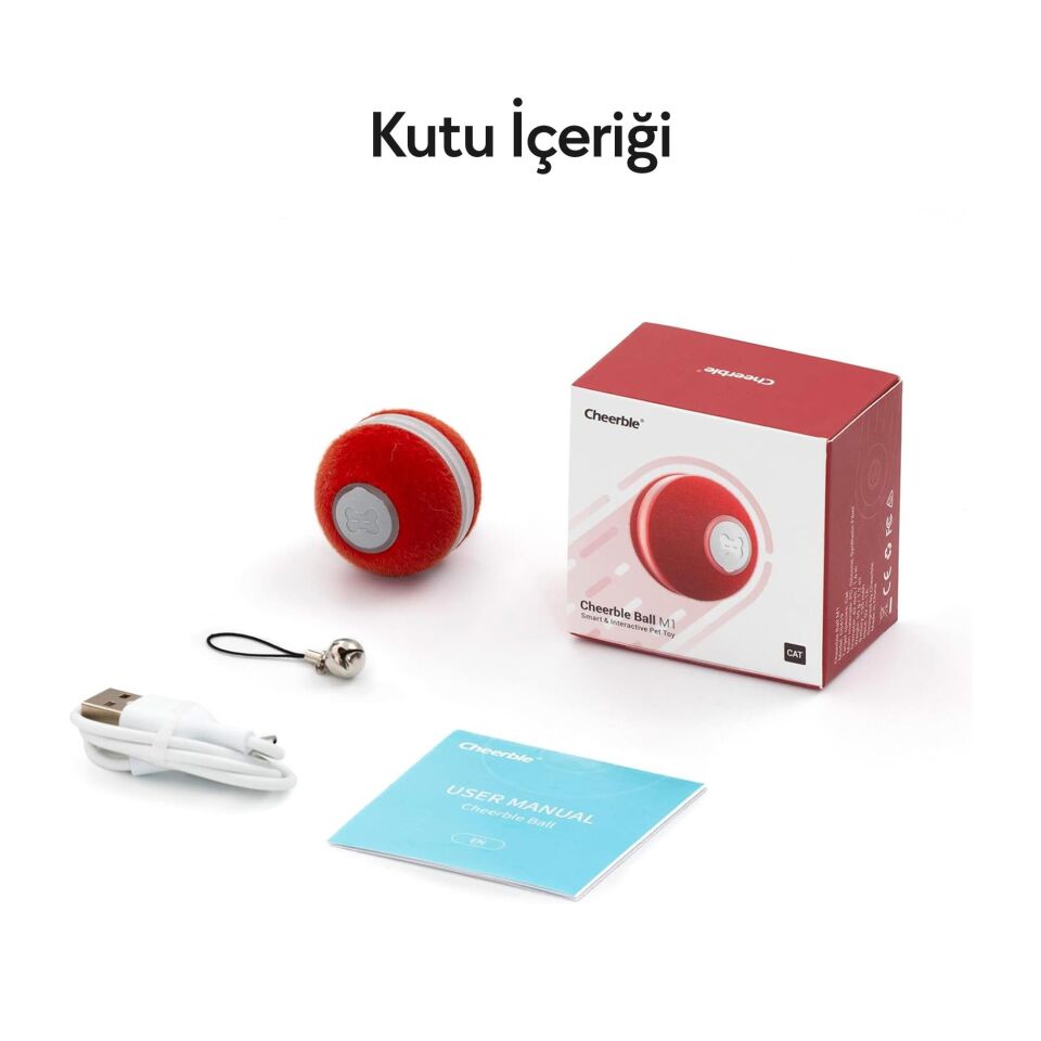 Cheerble Şarjlı Akıllı İneraktif Kedi Oyun Topu 4 cm C0419 Kırmızı