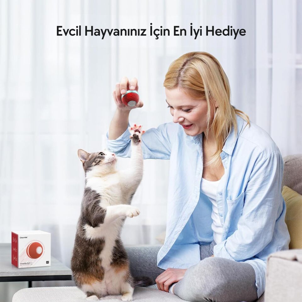 Cheerble Şarjlı Akıllı İneraktif Kedi Oyun Topu 4 cm C0419 Kırmızı