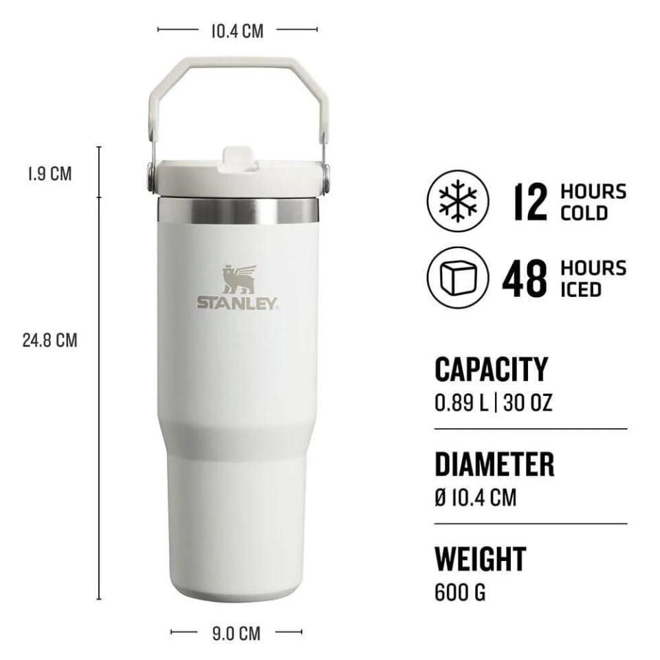 Stanley The Iceflow Flip Straw Pipetli Termos Bardak 0.89 L Beyaz