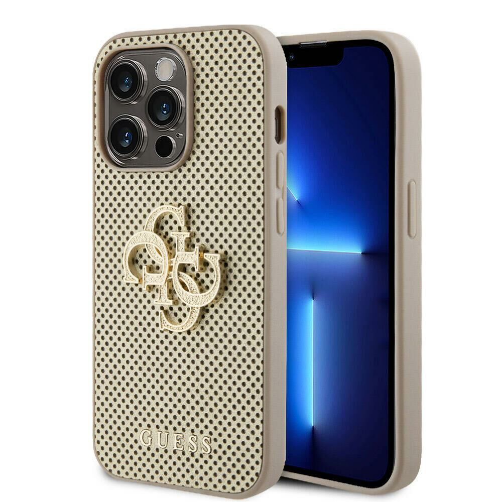 Apple iPhone 14 Pro Max Kılıf Guess Orijinal Lisanslı Delikli Yazı ve 4G Glitter Büyük Metal Logolu Kapak