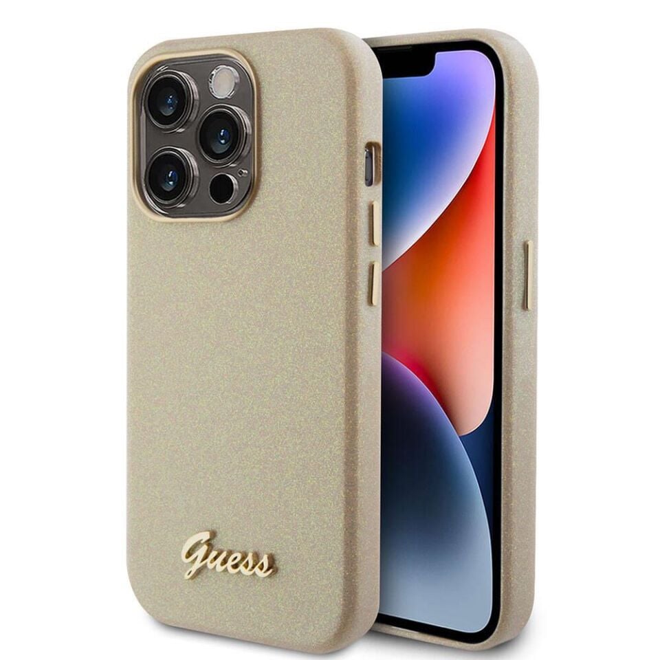 Apple iPhone 15 Pro Max Kılıf Guess Orijinal Lisanslı Yazı Logolu Glitter Glossy Script Kapak